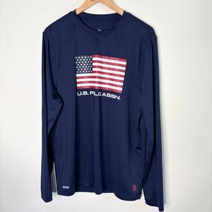 US Polo Assn Feel Dry Long Sleeve Activewear Crew Neck Flag Men Size L
